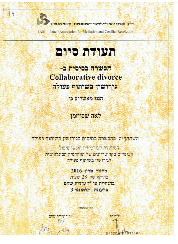 תעודה מקצועית 7 של לאה שפייזמן